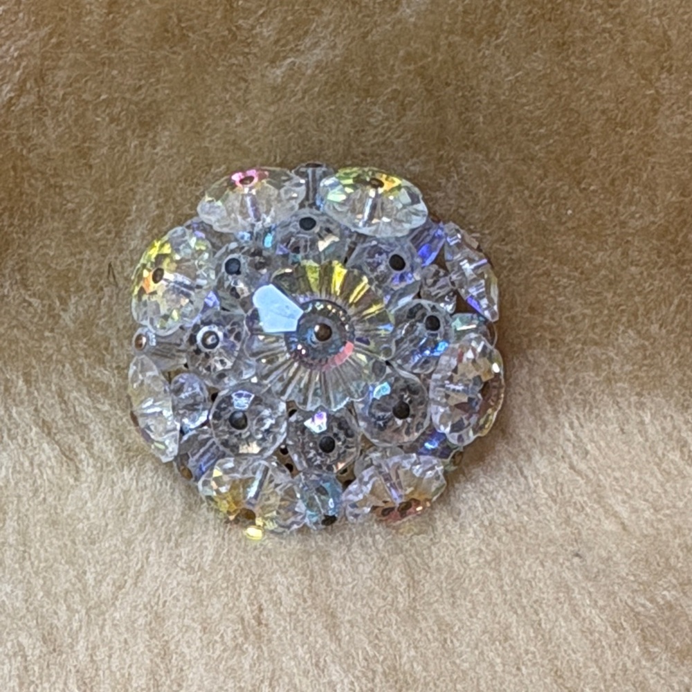 Vintage Crystal Brooch with Iridescent Flower Accents